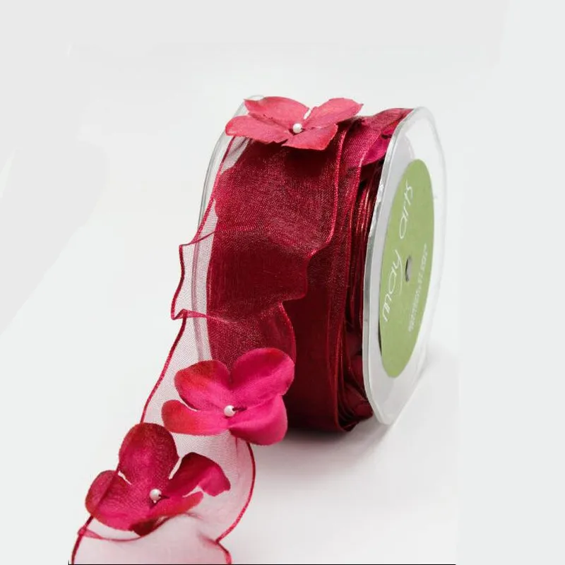 1 ярд лента с цветком из органзы букет Упаковка подарочная оберточная