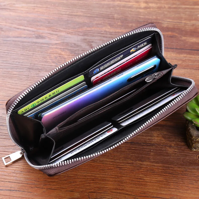

Men long designer wallet coin purses Male Vintage Luxury Wristband double zipper business clutch money bag handbags card Holder