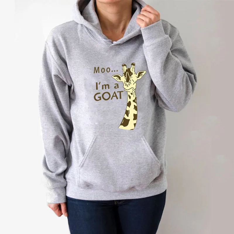

I'm A Goat Giraffe Printed Hoodies Women Fleece Long Sleeve Loose Sweatshirt with Hat Girls Women Hoodie Pullovers Winter