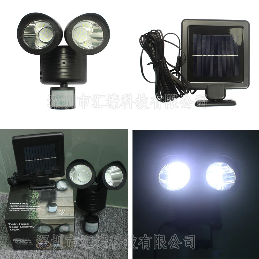 New solar garden lights 22LED highlight double-headed head light home household sensor double-headed spotlights