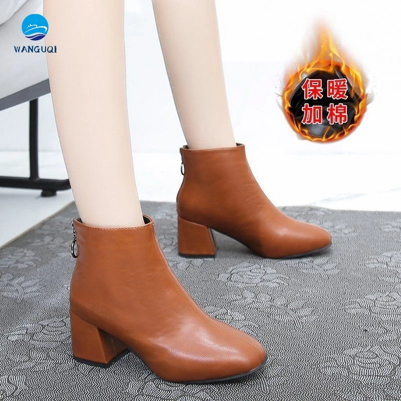 

2021 autumn and winter hot sale new style Yujie wind suede women's short boots women's boots square toe fashion boots zipper