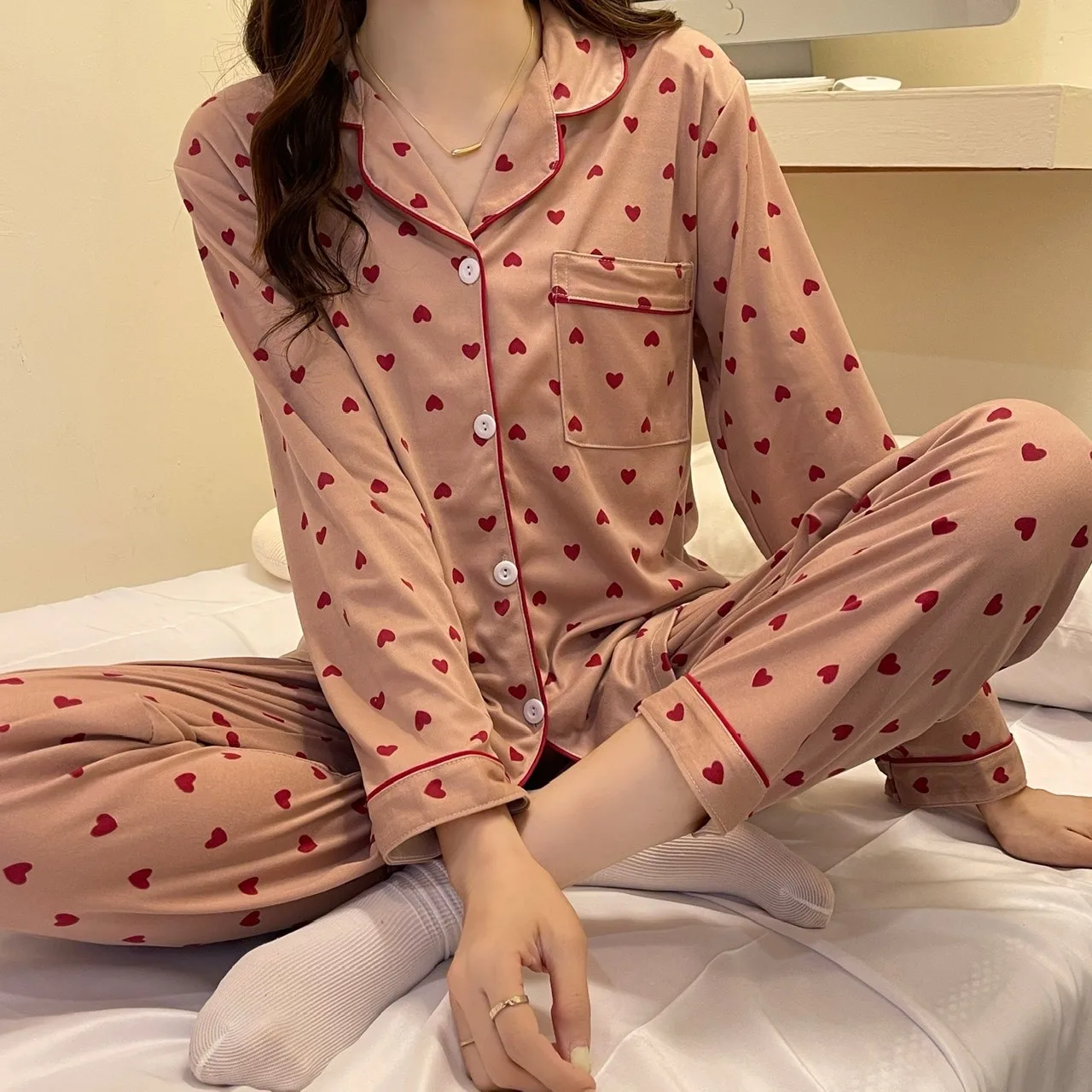 

Sleepwear Set for Women Pajamas Suit Long Sleeves Two Pieces Home Wear Set with Pants Female Spring Autumn Clothes for Women