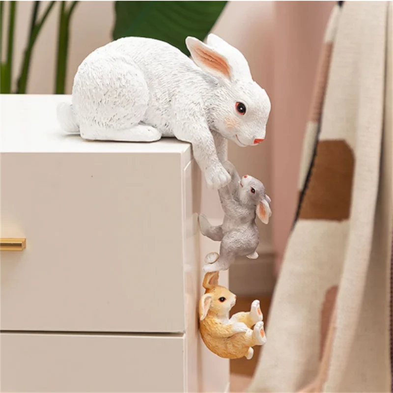 Nordic Style Resin Rabbit Sculpture Ornaments Living Room Office Desktop Animal Model Statues Crafts Home Decor Ornaments