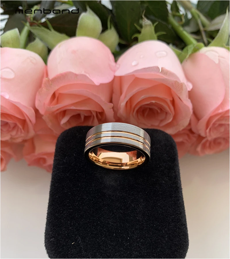Tungsten обручальное кольцо из розового золота для мужчин и женщин с канавками