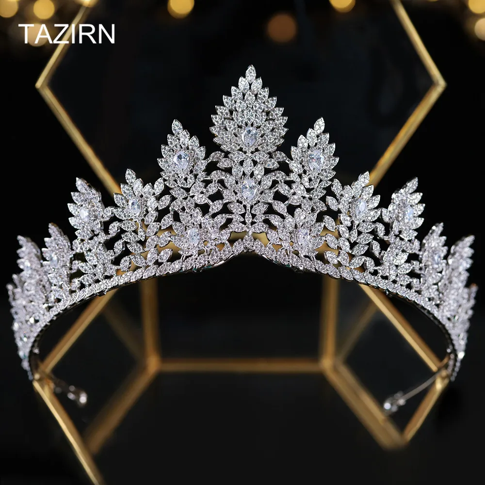 

Luxury Zircon Crowns Tiaras Arabic Dubai Headwear Zirconia Royal Golden Headpieces Princess Pageant Party Bridal CZ Hair Jewelry