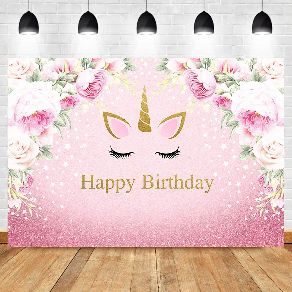 Фон для фотосъемки с изображением розового единорога и цветов на день