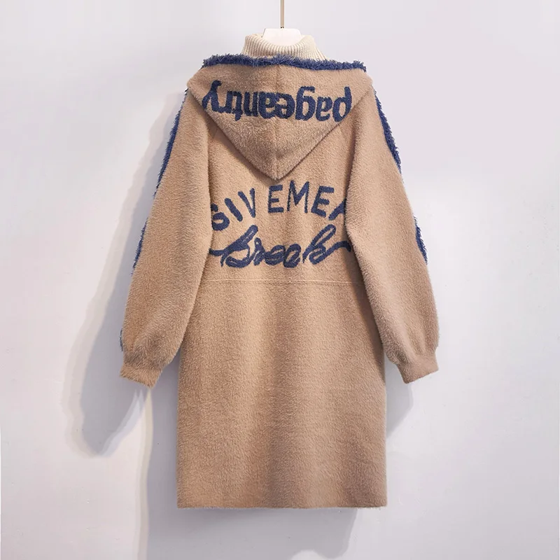 Женский длинный кардиган из искусственной норки и кашемира Свободный вязаный с