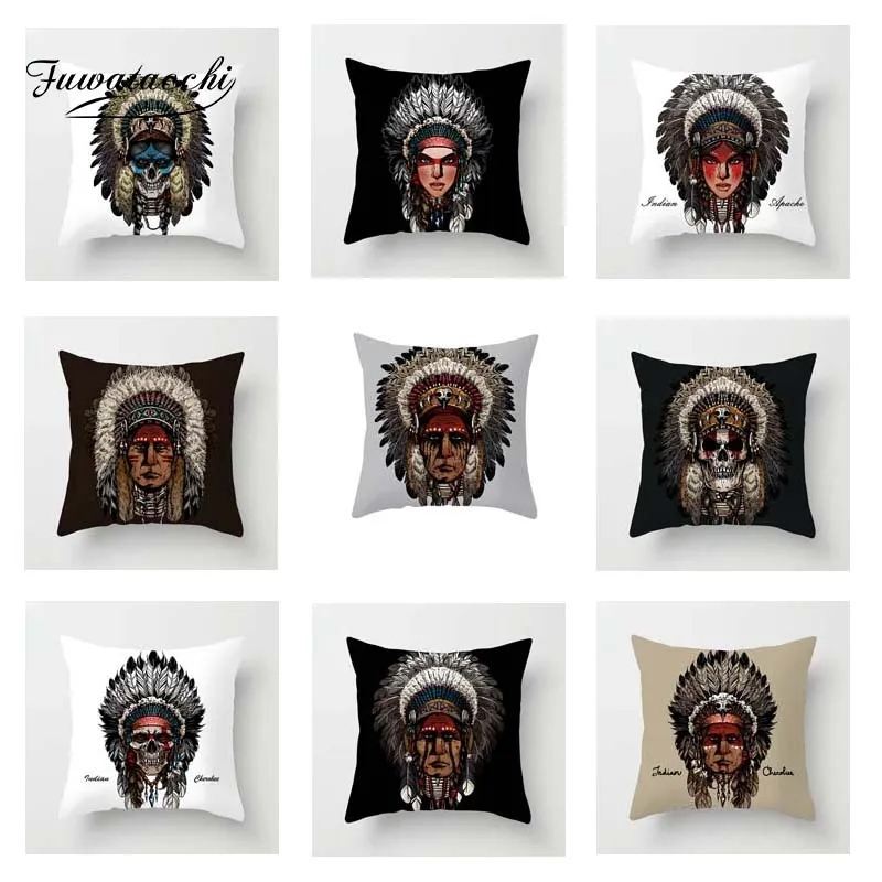 Чехол для подушки Fuwatacchi с индийским черепом и перьями крутая мягкая декоративная