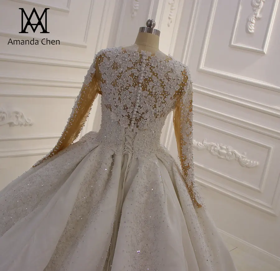 Brautkleid Роскошные ручной работы жемчуг свадьбное платье со стразами