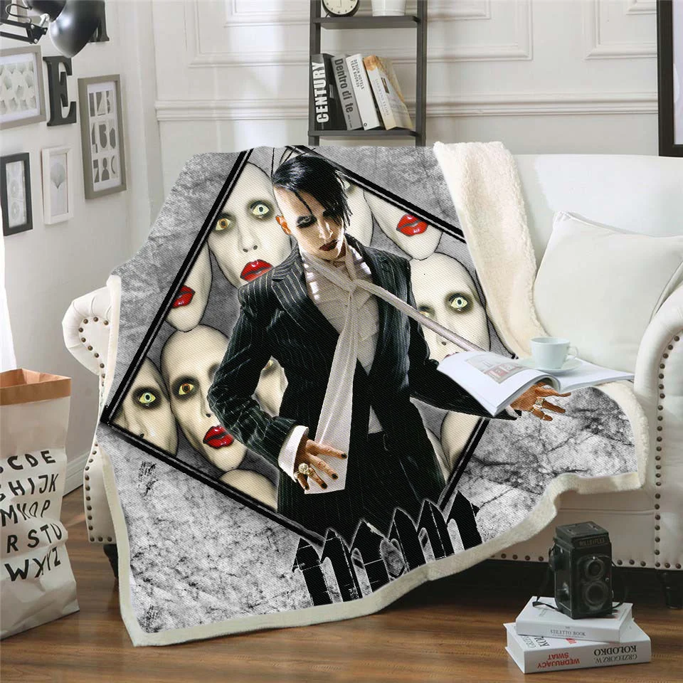 

Singer Marilyn Manson 3d Printed Fleece Blanket for Beds Thick Quilt Fashion Bedspread Sherpa Throw Blanket Adults Kids 10