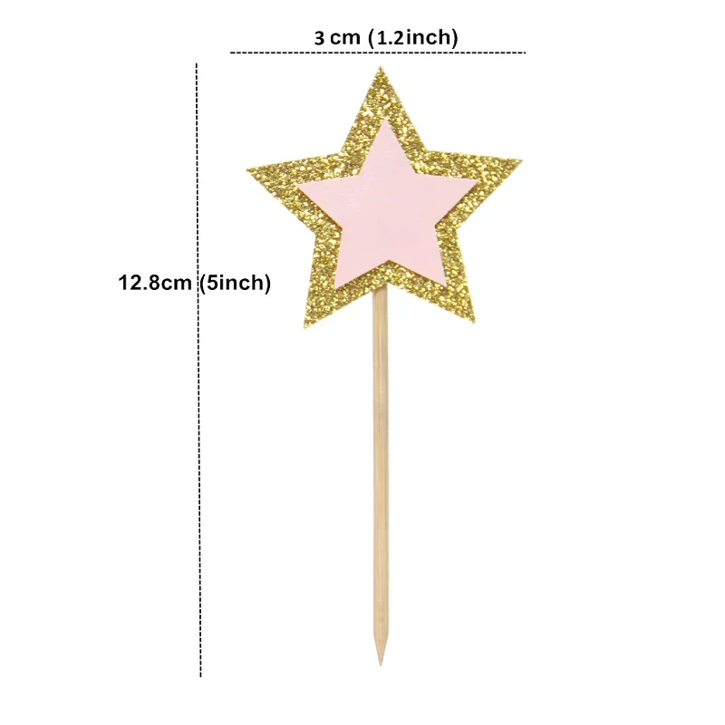 12 шт. розовые золотые блестящие топперы для кексов в форме звезды украшения