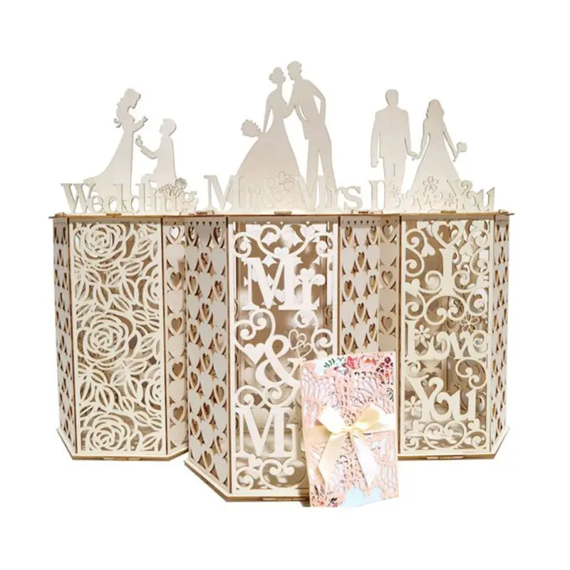 

DIY Wooden Wedding Card Box Rustic Greeting Sign Holder for Anniversary Baby Shower Birthday Party Supplies
