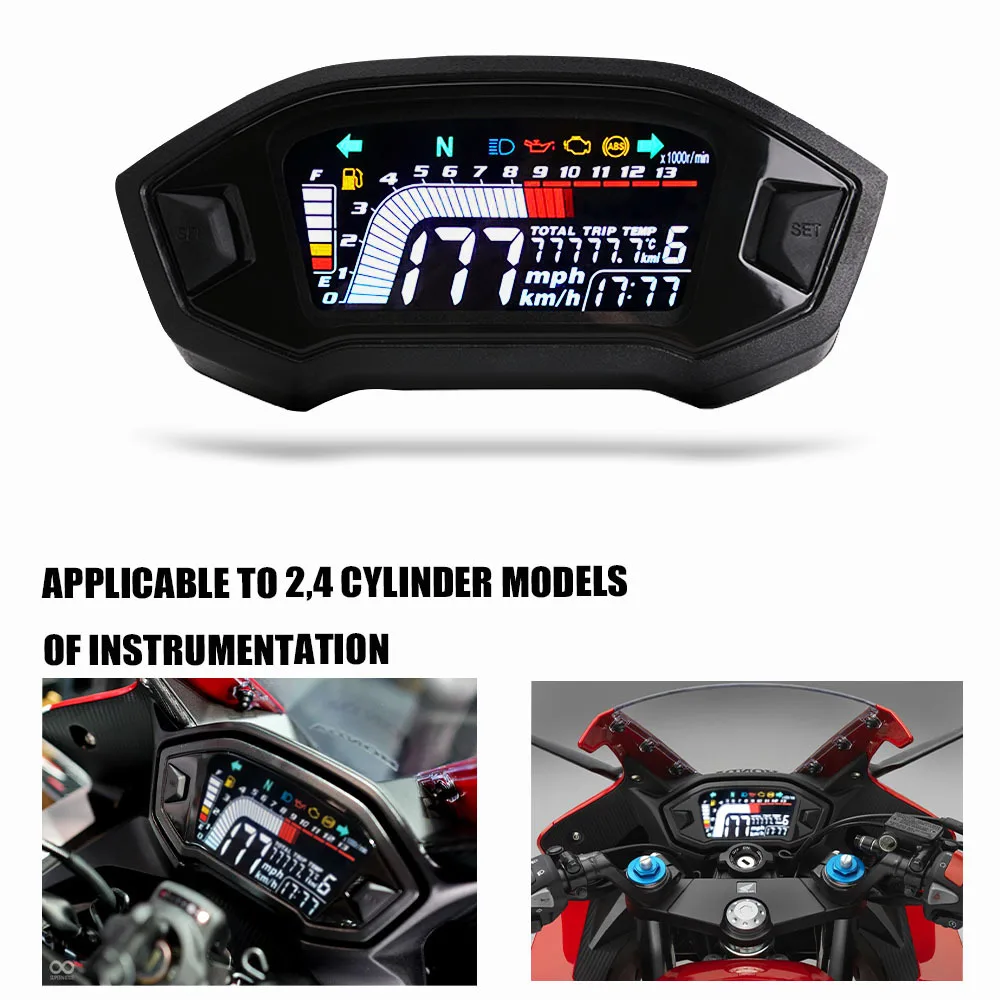 

2021 New Motorcycle Universal LCD Cylind For1,2,4 Cylinder ​Speedometer Digital Odemeter Tachometer 13000RPM Backlight Optional