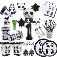 cute cartoon panda theme party disposable tableware sets kids 1st birthday paper cups plates baby shower wedding decor supplies