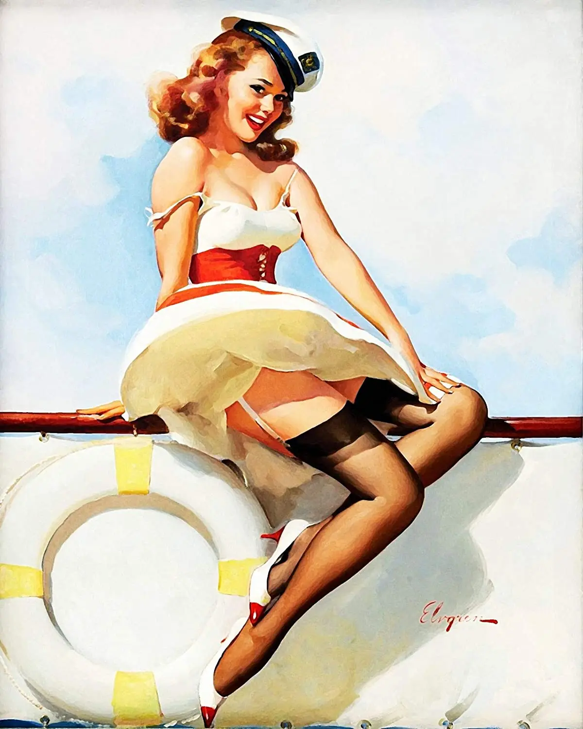 

Pinup Girl Signs and Decor Pinup Girl Sailor Boat - Metal Pin Up Wall Sign - Retro Art