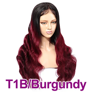 T1B/бордовый Soft Feel Hair 4x4 кружева закрытие парик блонд эффектом деграде(переход от темного к человеческих волос парики для Для женщин Реми бразильские волнистые волосы парики средней соотношение - Цвет: T1B/бордовый