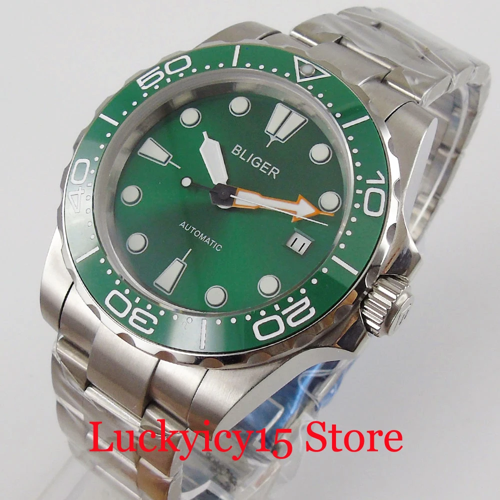 

BLIGER Men Watch Sapphire Glass MIYOTA Automatic Movement Green Dial Steel Band Rotating Bezel