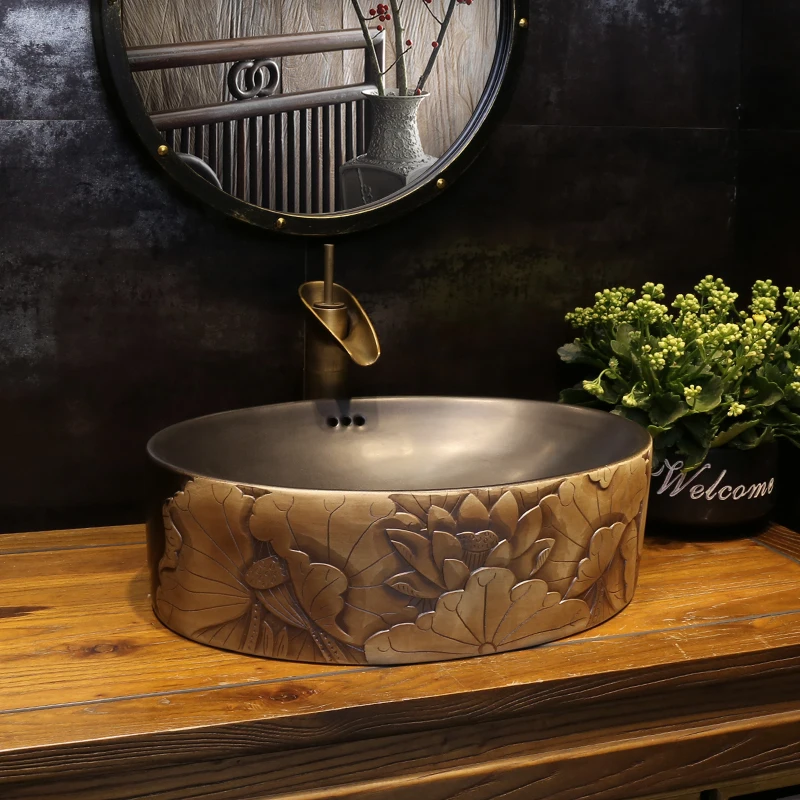 Резной умывальник в стиле лотоса для ванной комнаты Раковина унитаза pias de