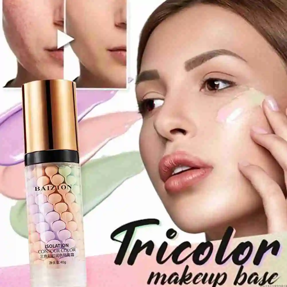 40g Three-color Rainbow up Cream Moisturizing Oil-control Lasting Brightening And Refreshing Makeup Base | Красота и здоровье