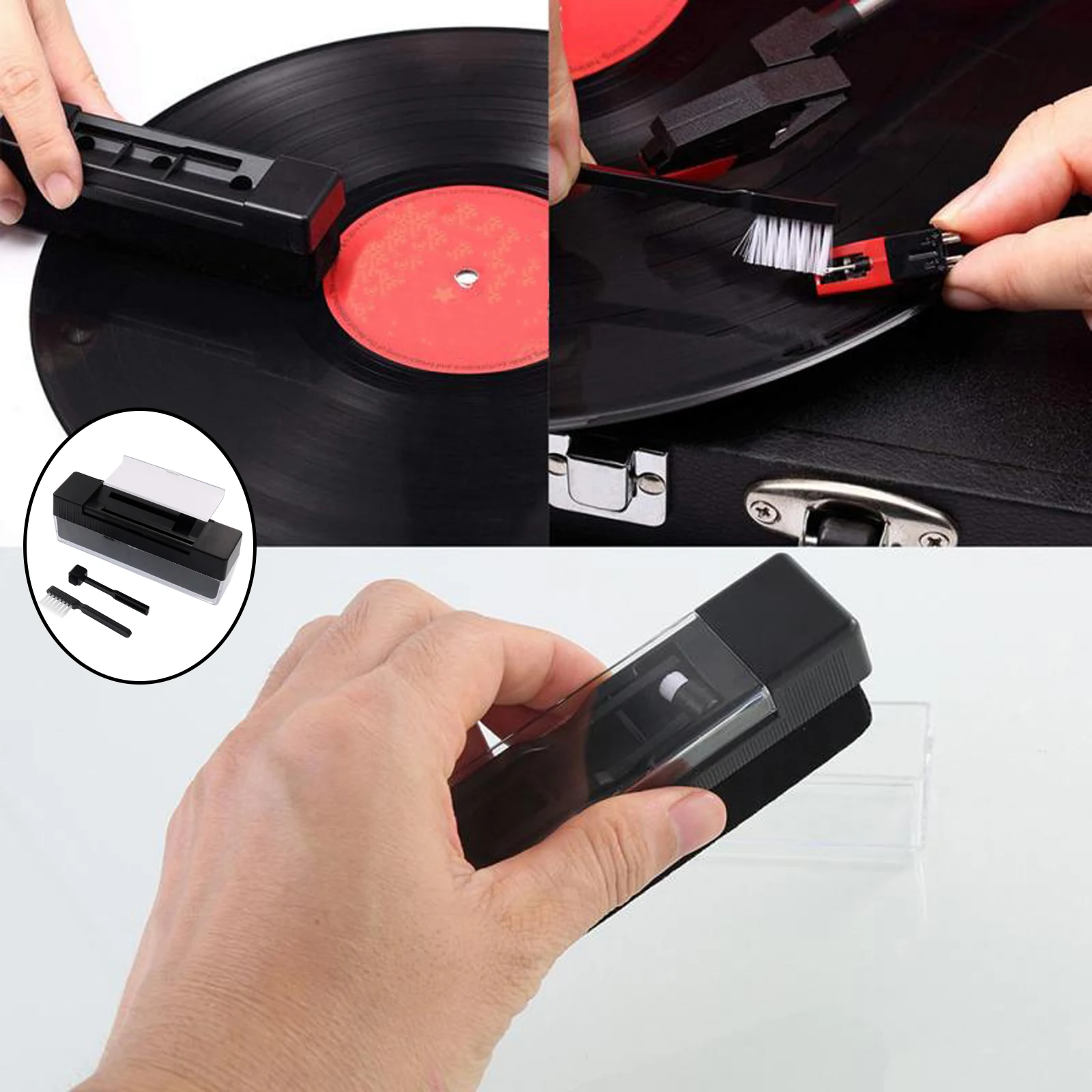 

Portable Vinyl Record Cleaning Kit Cleaning Brush Dust-Remover Carry Bag Record Maintenance Plastic Soft Brush