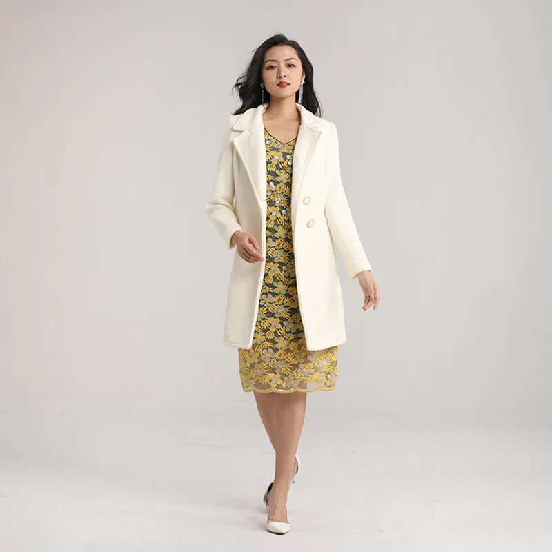 

Winter Women Wool Coat Plus Size Long Sleeve Retro Overcoat Warm Winter Slim White Jacket