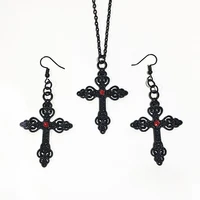 2pcs women dropping cross necklace earrings set gift goth vintage dangle gothic punk rock style pendientes fashion jewelry