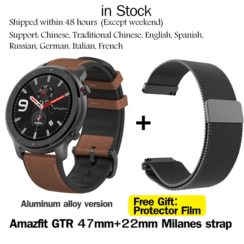47MM Aluminum alloy Глобальная версия Amazfit GTR 47 мм Смарт-часы Huami 5ATM водонепроницаемые Смарт-часы 24 дня батарея gps управление музыкой для Android IOS - Цвет: 47MM Aluminum alloy