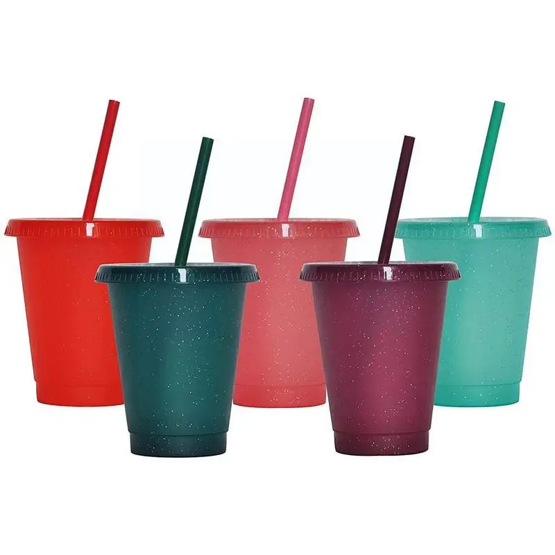 

400ml Flash Powder Water Bottle With Straws Lid Plastic Drinking Coffee Cup Reusable Drinkware Personalized Christmas Gifts E1m9