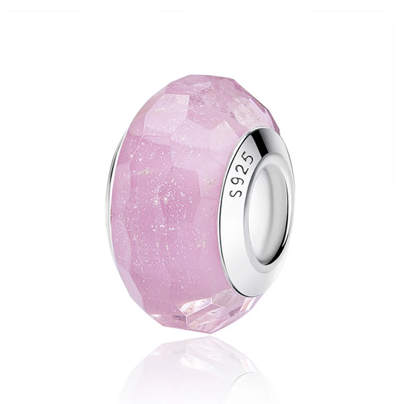 Facted Pink 925 пробы, серебряные стеклянные бусины, шармы, подходят для браслетов Pandora, Радужное граненое муранское стекло, шарм, сделай сам, изготовление ювелирных изделий - Цвет: Facted Pink