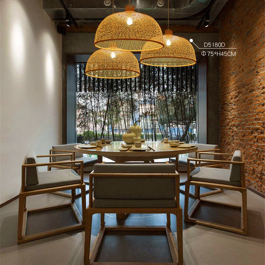 

Chinese Classical Bamboo LED Pendant Lights Modern Hand Knitted Bamboo Pendant Lamp Home Decor Dining Room Cafe E27 Hanging Lamp