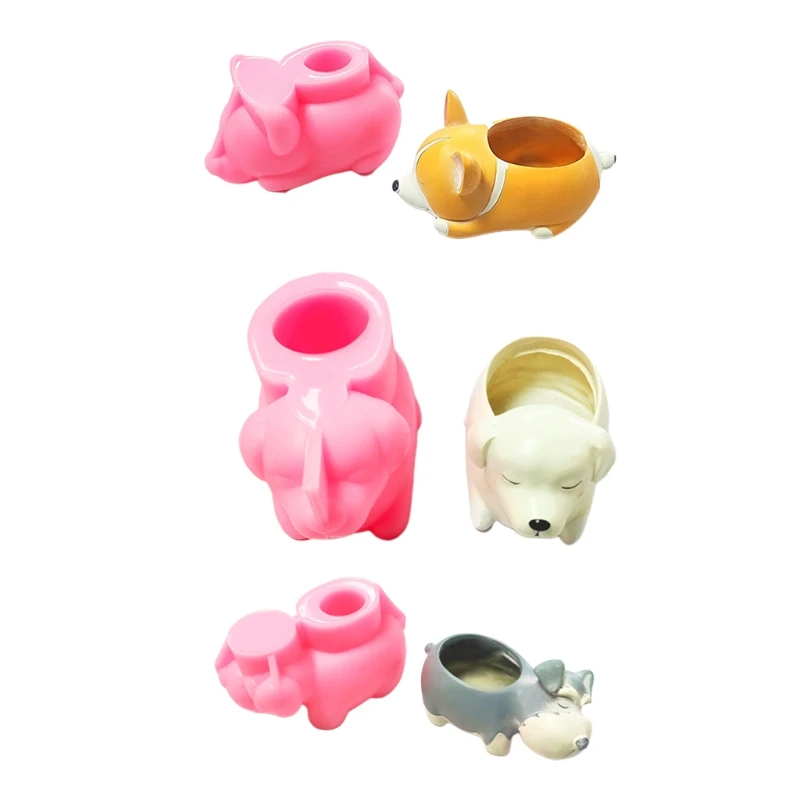 

3Pcs/Pack Reusable 3D Dog-shape Flowers Pots Silicone Mold Non-stick Reusable Home School DIY Art Crafts Making Tools