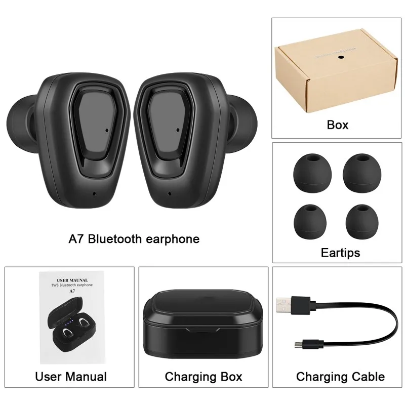 A7 TWS беспроводные Bluetooth наушники бинауральные стерео наушники с зарядным устройством для ноутбука/ПК/планшета для iphone Android