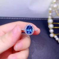 fine jewelry 925 sterling silver inset with natural gemstone women classic elegant blue topaz adjustable ring support detection