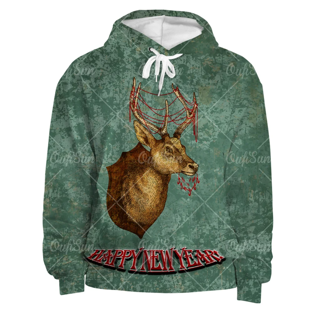 

Trendy Spring and Summer Hoodies Creative Elk Pattern 3d Printing Man Sweatshirts Long Sleeve Oversized Hoodie Men's Clothes Top
