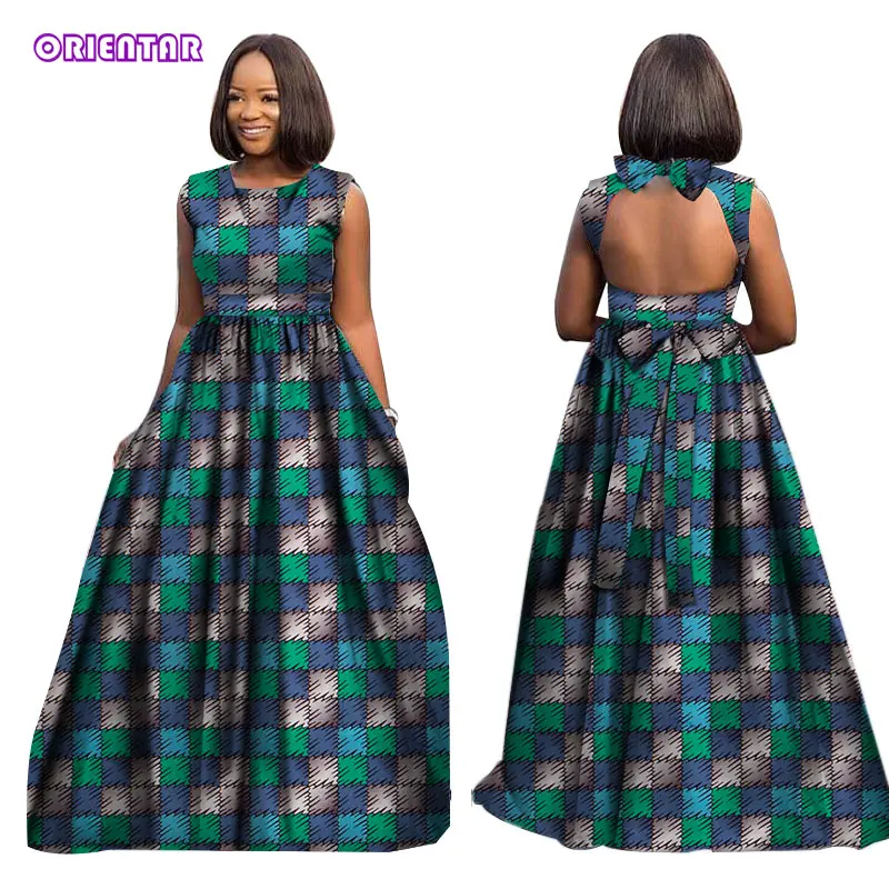 Модное женское платье в африканском стиле сексуальное длинное макси без рукавов
