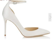 new women wedding white shoes pointy toe pumps ankle strap buckle high heels white pumps thin heels party shoes