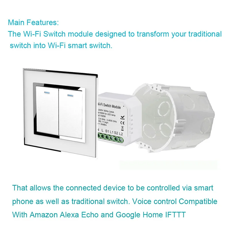 2 способ wifi-патрон, умный свет светодиодный диммер выключатель модуль Smart Life/Tuya приложение дистанционное управление работает Alexa Echo Google Home IFTTT