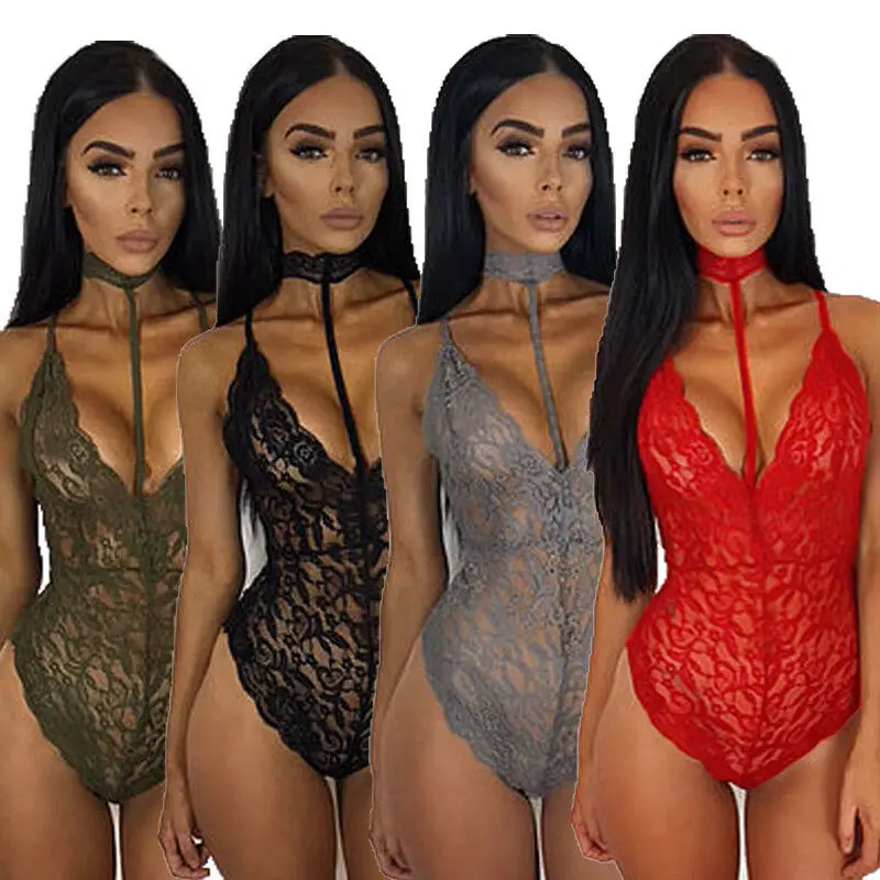 Сексуальное женское нижнее белье боди чокер Глубокий V-образный вырез кружевной