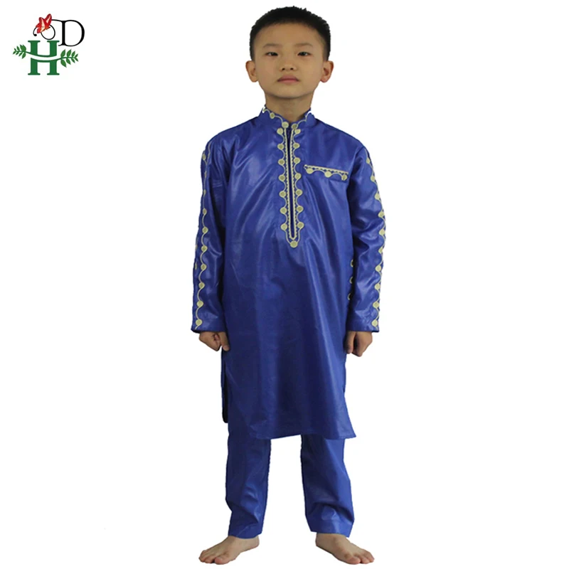 

H&D African Clothes For Kids Boys Embroidery Dashiki Bazin Child Shirt Pants Suit Robes Ensemble Fashion Children Jalabiya Z2804
