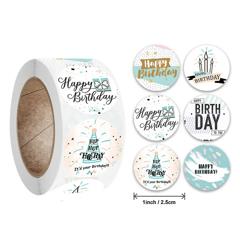 

500pcs Happy Birthday Stickers 1inch Paper Labels Sticker Candy Cake Gift Box Decor for Baby Shower Birthday Event Party Supplie