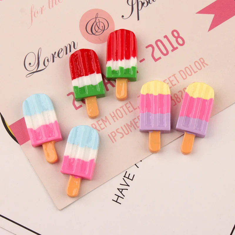 50pcs/Lot ice cream diy resin accessories Flatback Rainbow Colors Cabochons Craft Fit Girls Hair Jewelry Decoration 12*27mm | Украшения и