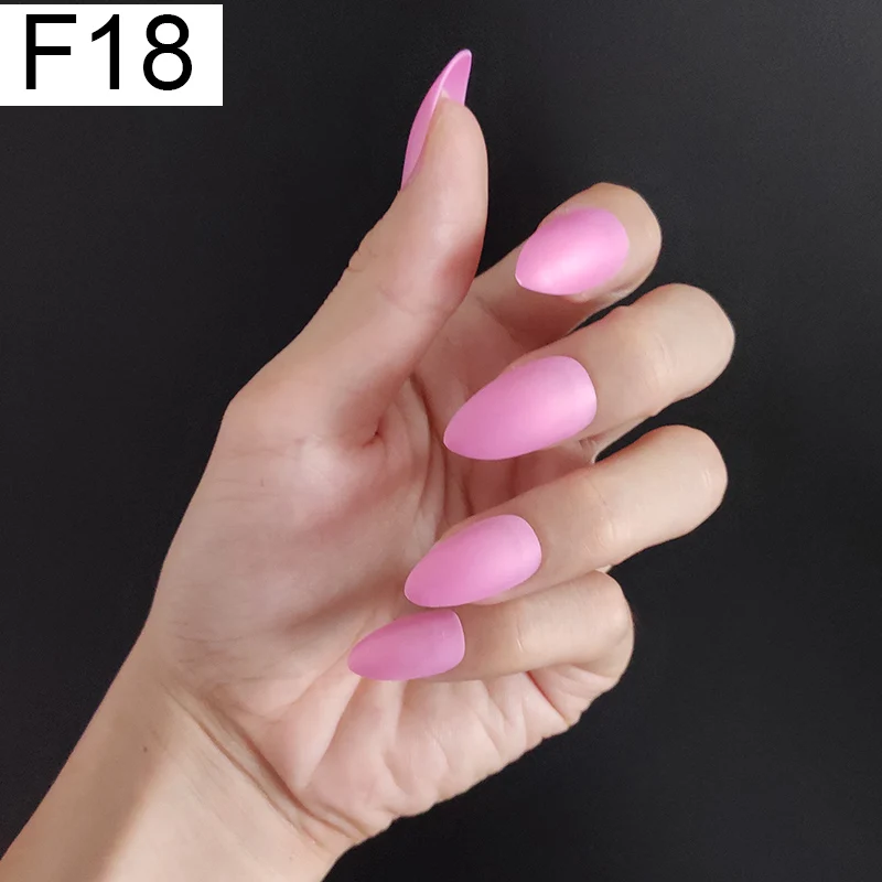 F18 Stiletto x 1PC 24 шт./компл. стилет балерина гроб круглый овальной формы с полным покрытием матовая накладные ногти для ног, мягкая на ощупь, накладные ногти искусственные ногти Нейл Арта, набор - Цвет: F18 Stiletto x 1PC