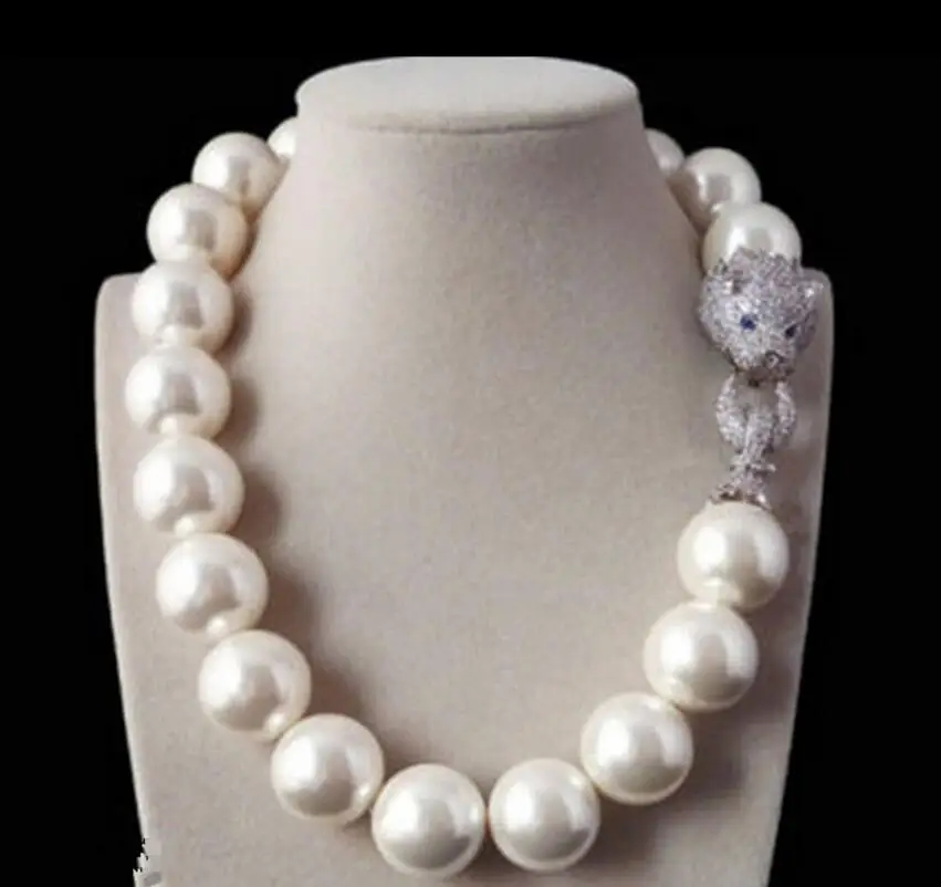 

Fashion jewelry good design Natural 18'' 16mm white shell pearl inlay zircon leopard head LUXURY necklace Bride jewelry