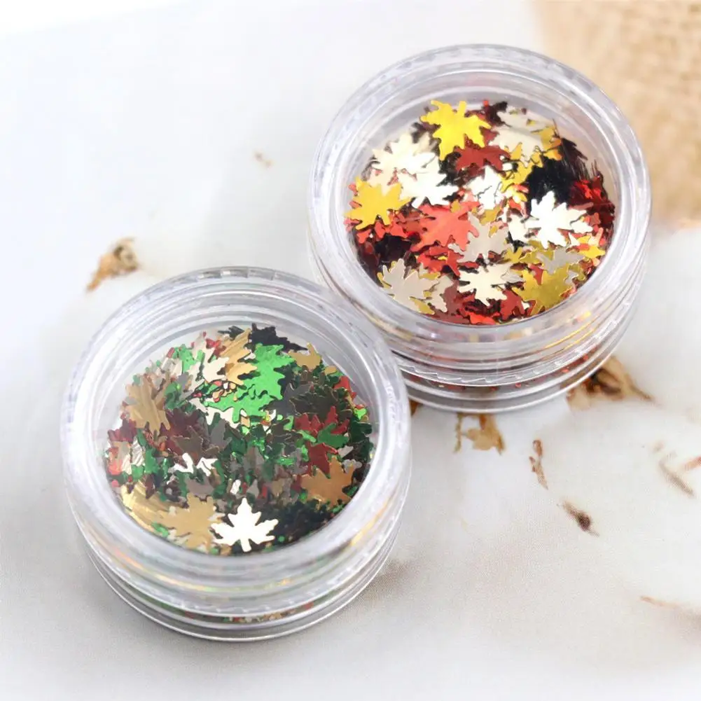 3D хлопья осенние голографические наклейки в виде кленовых листов для ногтей