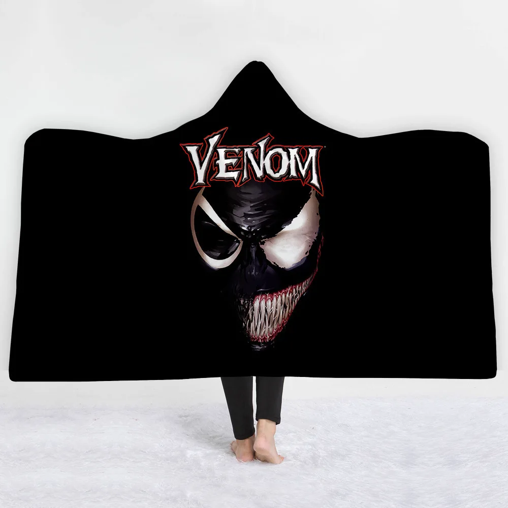 Одеяло с капюшоном Venom, уплотненное, пригодное для носки, флисовый плащ, волшебная Сиеста, одежда для дивана/кровати/самолета, для путешествий, постельные принадлежности, одеяло в шапке, теплое