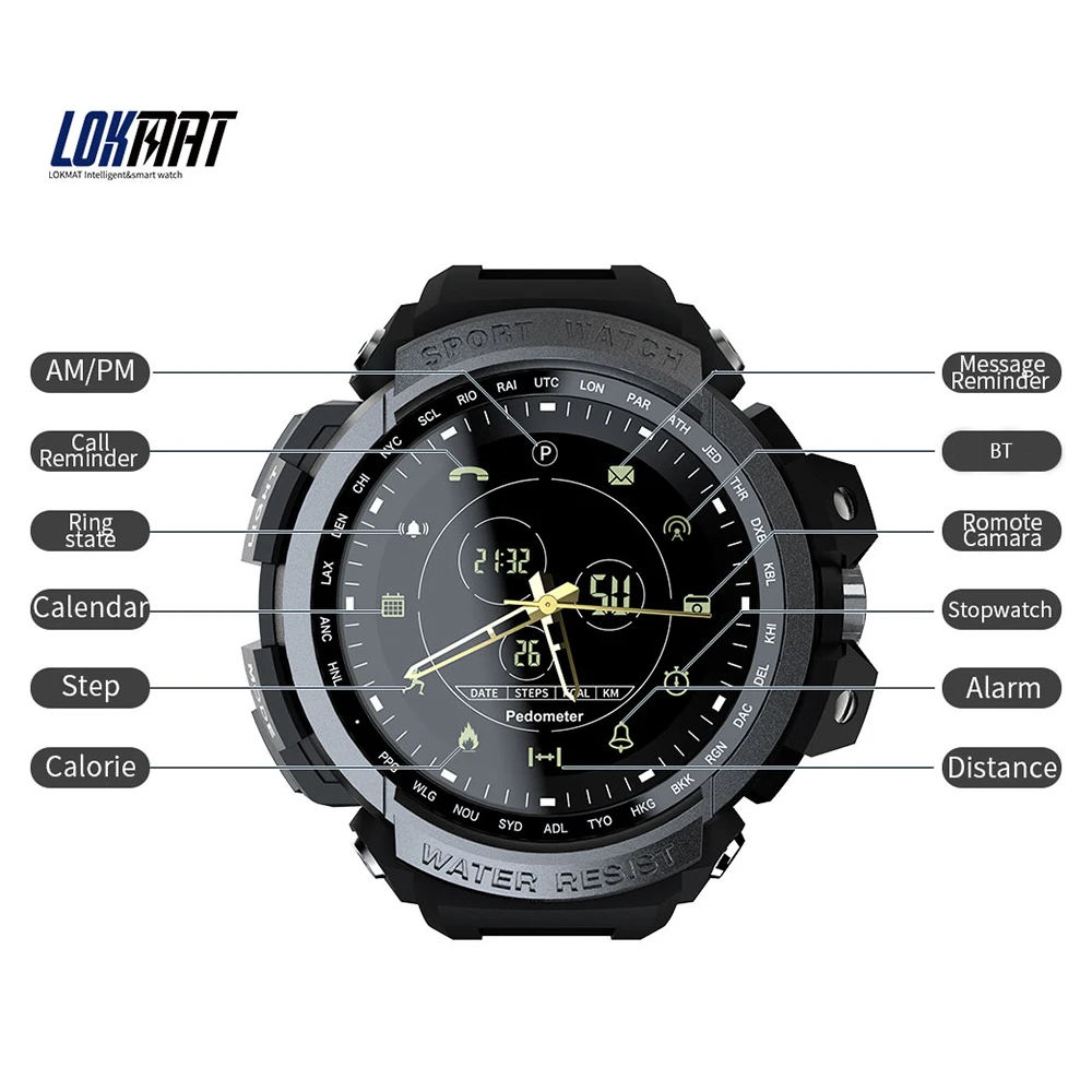 

LOKMAT MK28 Smart Watches Waterproof Fitness Tracker Pedometer Reminder Bluetooth 1 Year Standby Digital Watch for iOS Android