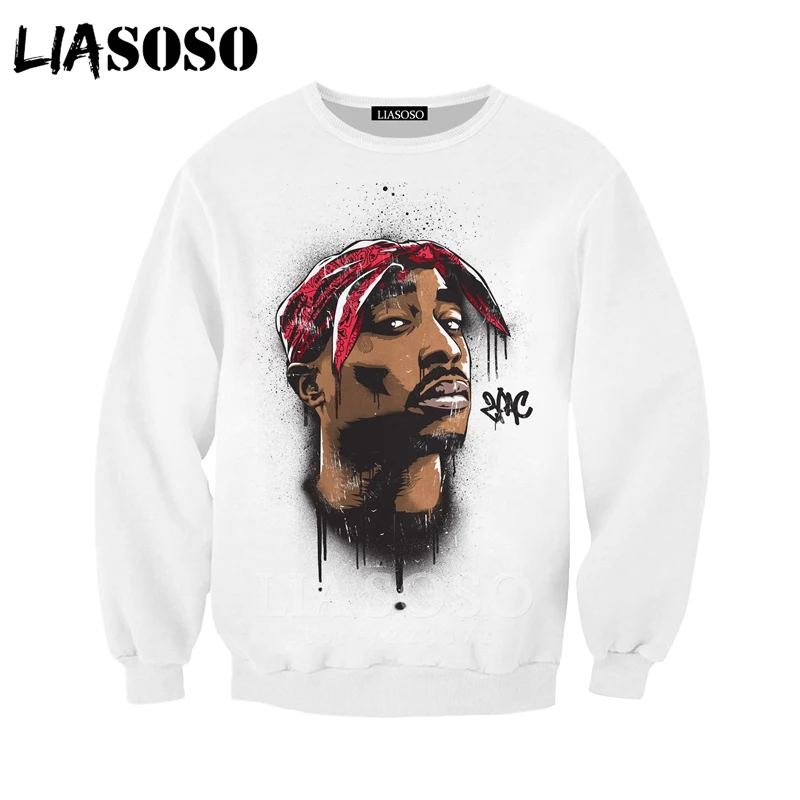 2pac Толстовка LIASOSO Модные мужские и женские толстовки 3D принт Рэпер Хип Хоп Уличная одежда с длинным рукавом Топы пуловер с круглым вырезом B182-06