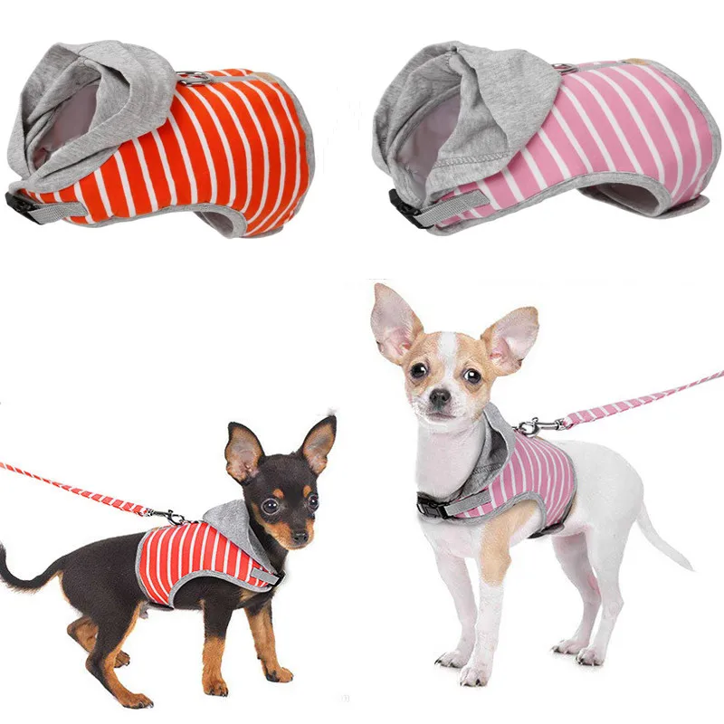 

Hooded vest Stripe Dog Harness and Leash Pet Puppy Cat Vest Jacket For Small Medium Dogs Teddy Chihuahua Yorkies Pet Supplies