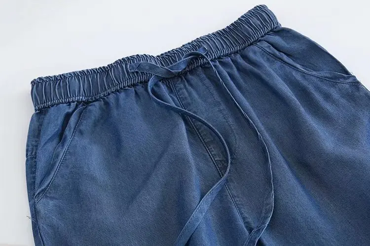 

Women's Jeans Pants Loose Stretched Lace Up New Tencel Thin Summer Style Harem High Waist Denim Bottons