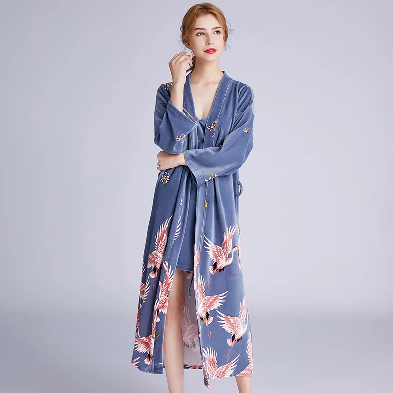 Бархатный халат Длинная женская пижама платье для сна Женский банный пеньюар